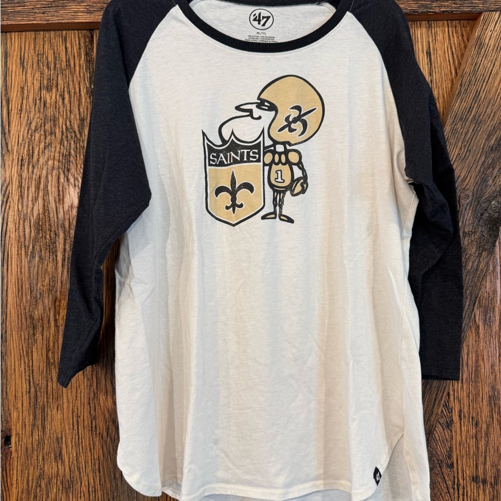 47 Brand Women’s XL new Orleans Saints Shirt 3/4 Sleeve Vintage Logo NFL